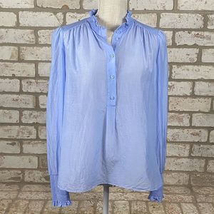 Me+Em Women's Ruffle Mock Neck Long Sleeve Henley Blouse Blue 14